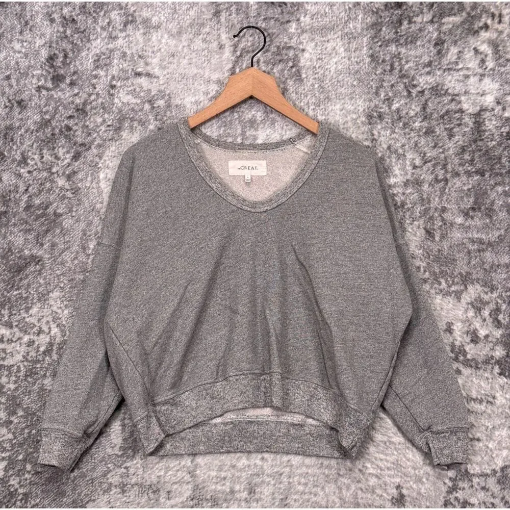 The Great Sweatshirt 0 / US XS Womens Gray Long Sleeve Boxy Pullover Top